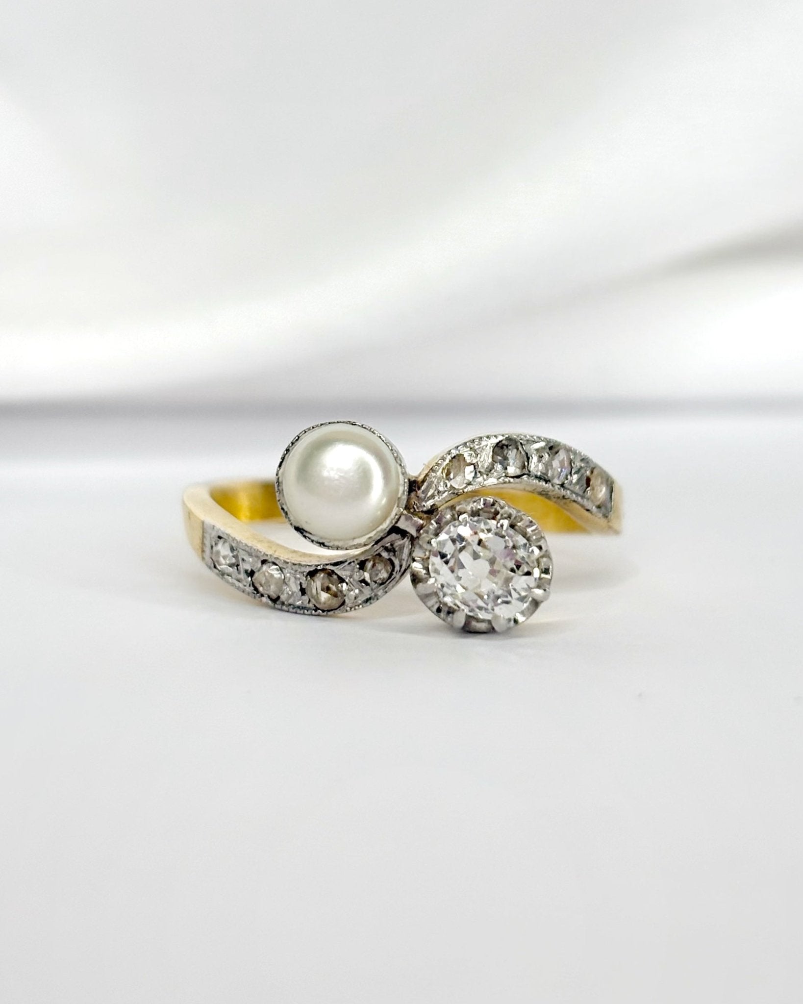 Bague Toi &amp; Moi Art - nouveau Perle &amp; Diamants "Pauline" - Elliade Paris