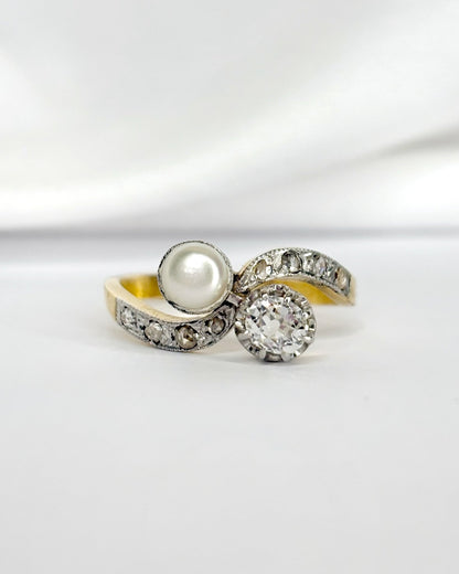 Bague Toi &amp; Moi Art - nouveau Perle &amp; Diamants "Pauline" - Elliade Paris