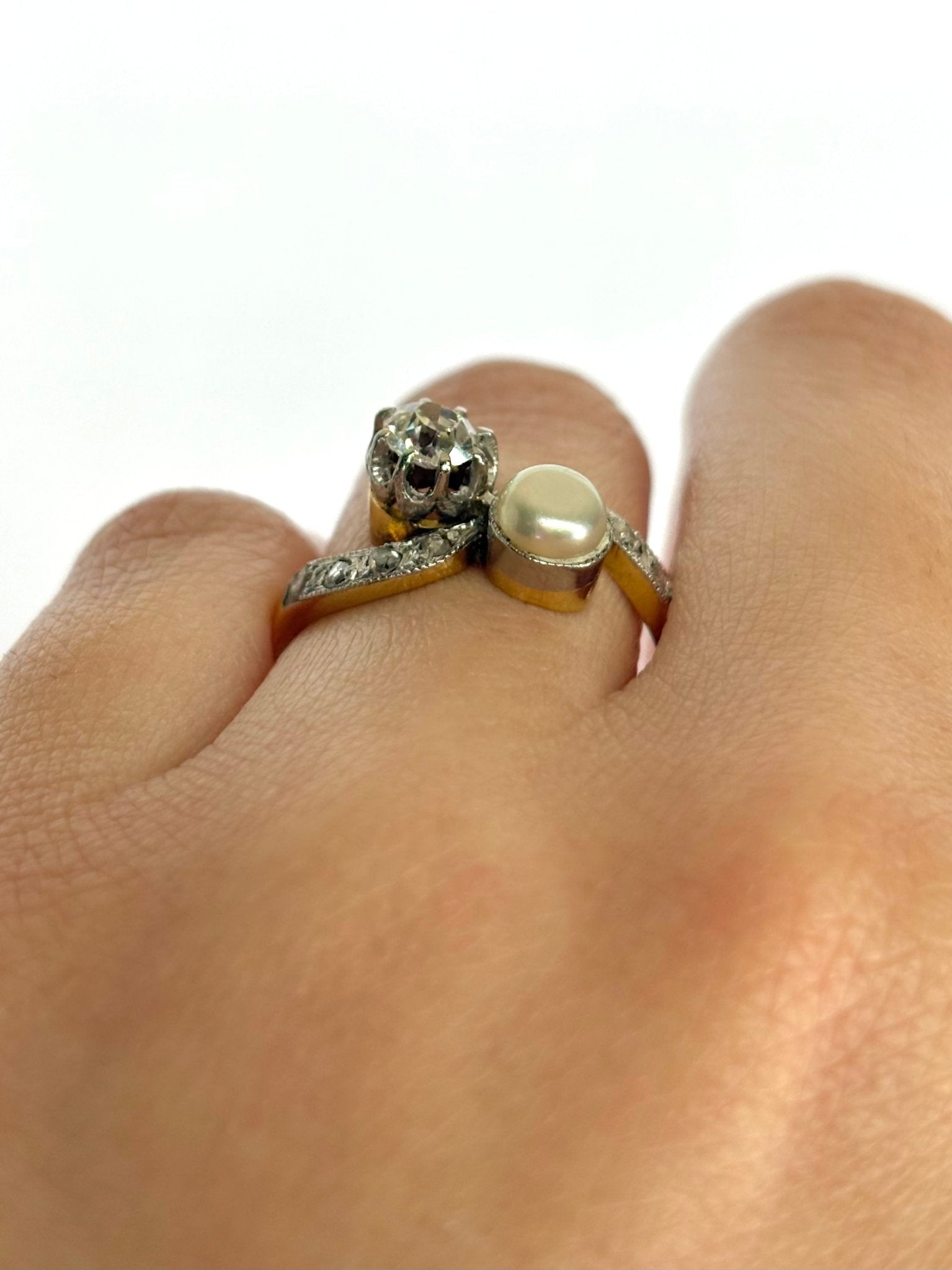 Bague Toi &amp; Moi Art - nouveau Perle &amp; Diamants "Pauline" - Elliade Paris