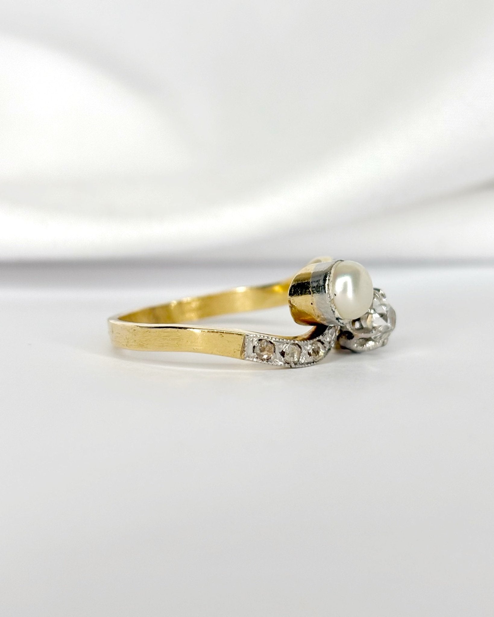 Bague Toi &amp; Moi Art - nouveau Perle &amp; Diamants "Pauline" - Elliade Paris