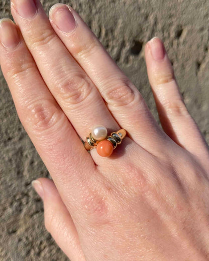 Bague Toi &amp; Moi Corail et Perle &quot;Hannan&quot; - Elliade Paris