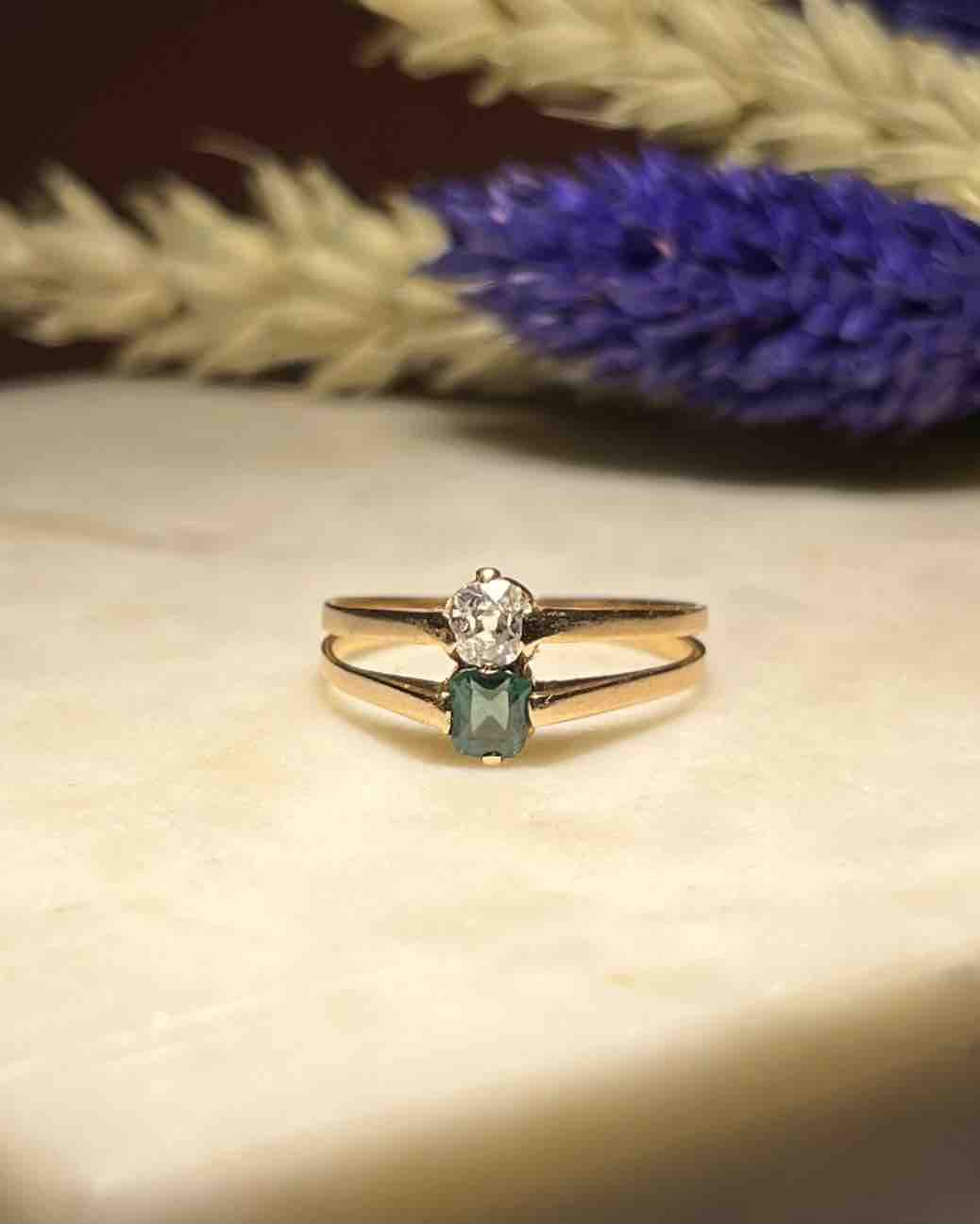 Bague Toi &amp; Moi Émeraude &amp; Diamant "Perrine" - Elliade Paris