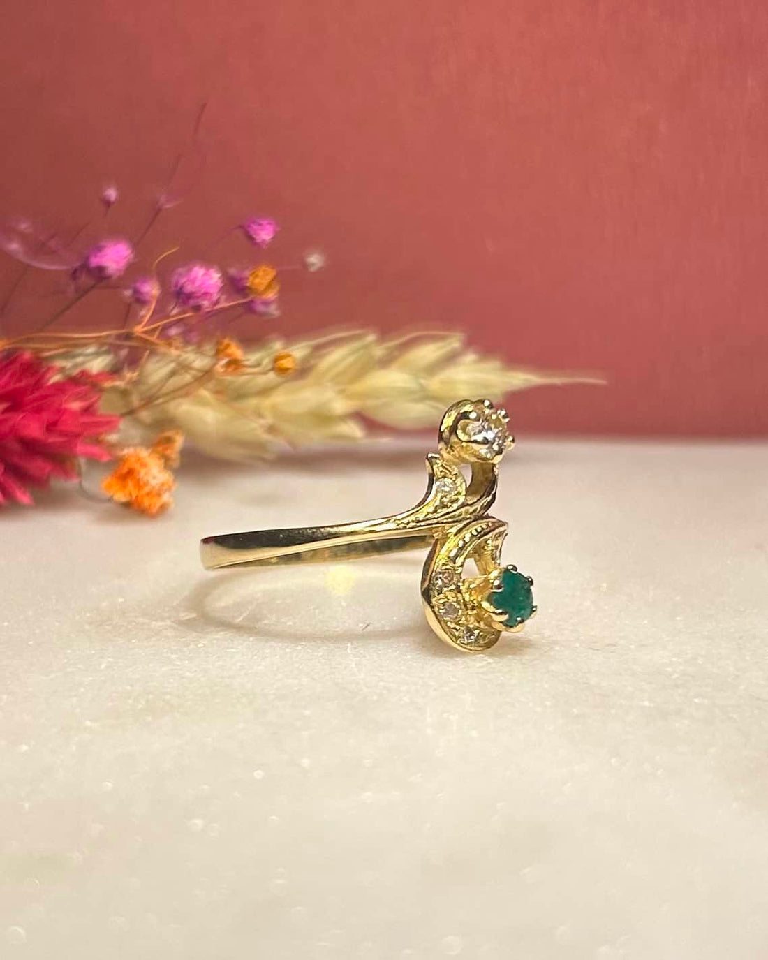 Bague Toi & Moi Emeraude et Diamants "Lisette" - Elliade Paris