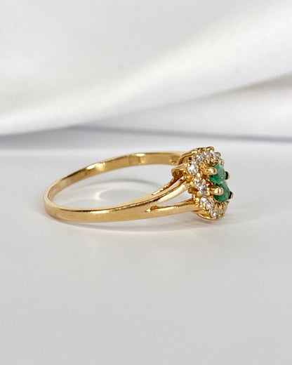 Bague Toi &amp; Moi Émeraudes Marquise &amp; Diamants 0.32 carat "Coline" - Elliade Paris