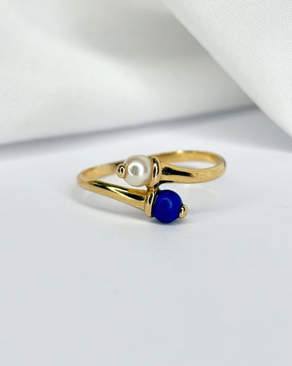 Bague Toi &amp; Moi Perle &amp; Lapis - Lazuli &quot;Prune&quot; - Elliade Paris