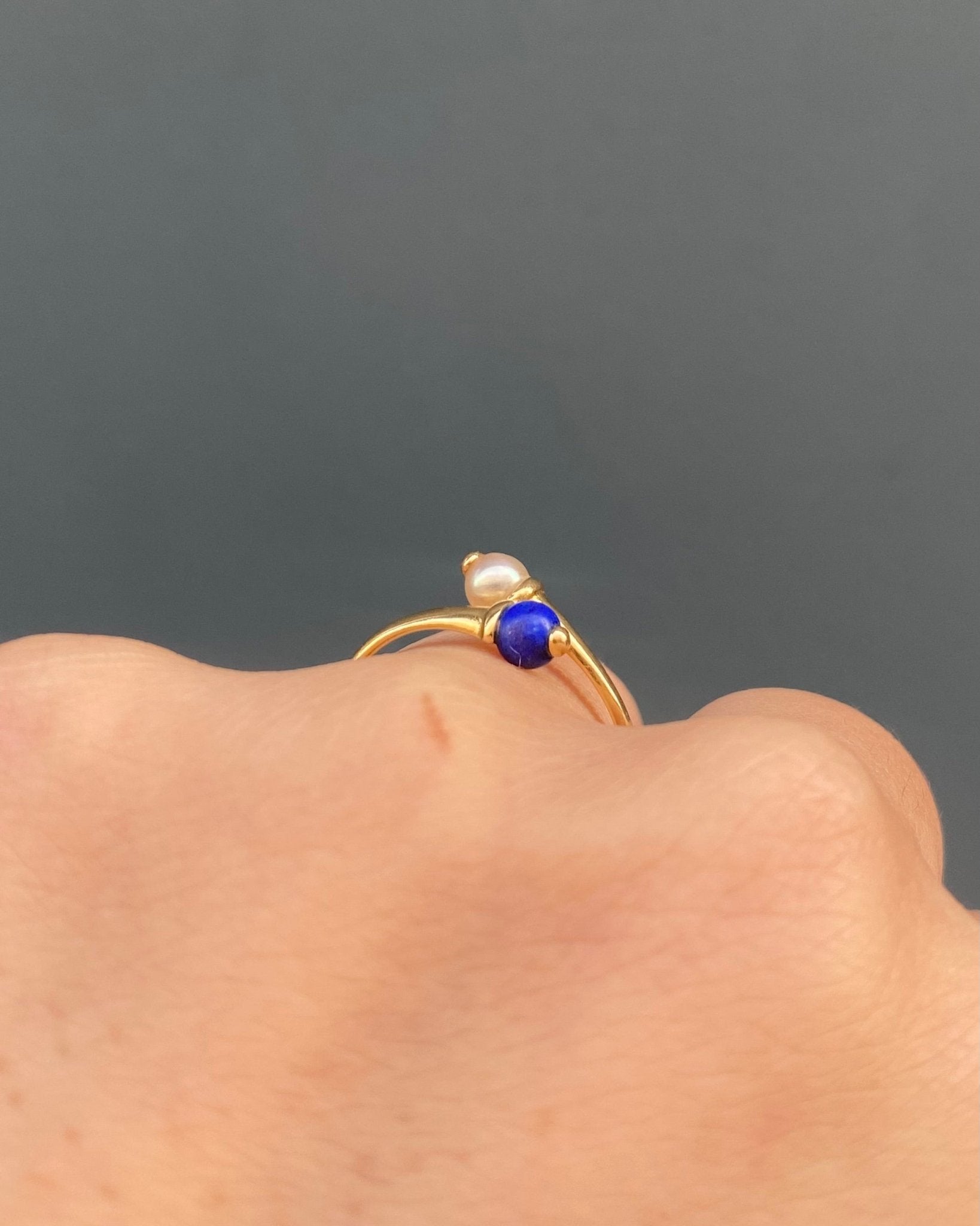 Bague Toi &amp; Moi Perle &amp; Lapis - Lazuli "Prune" - Elliade Paris