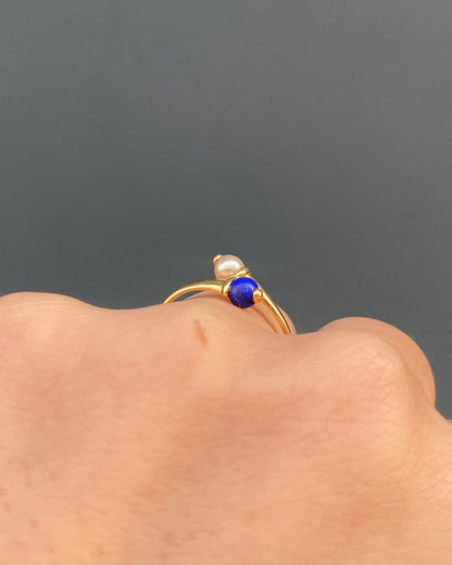 Bague Toi &amp; Moi Perle &amp; Lapis - Lazuli &quot;Prune&quot; - Elliade Paris