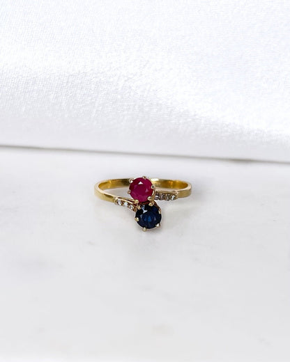 Bague Toi &amp; Moi Rubis 0.40 carat &amp; Saphir 0.43 carat “Louve” - Elliade Paris