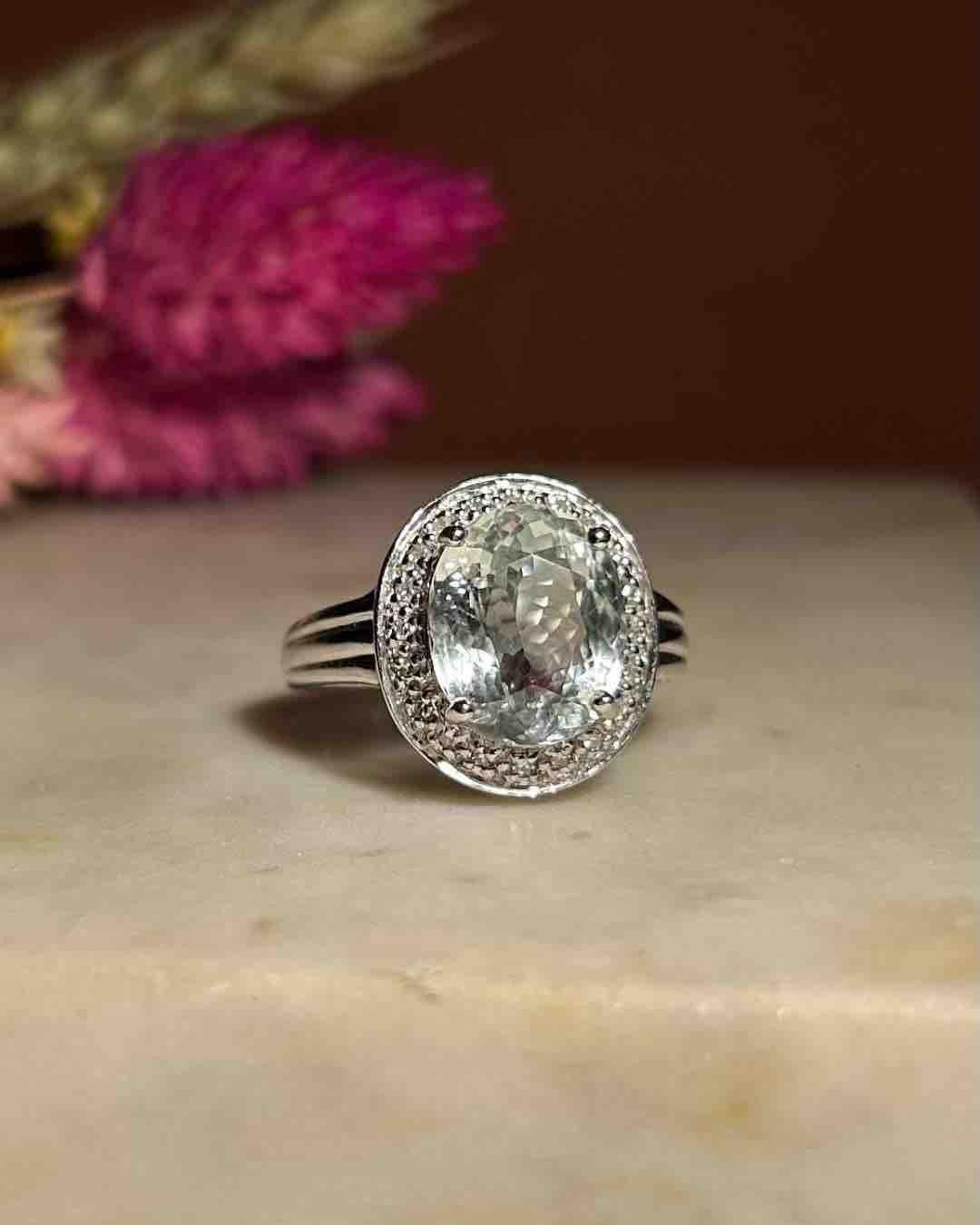Bague Topaze Bleue - Verte 4.30 carats &amp; Diamants "Clara" - Elliade Paris