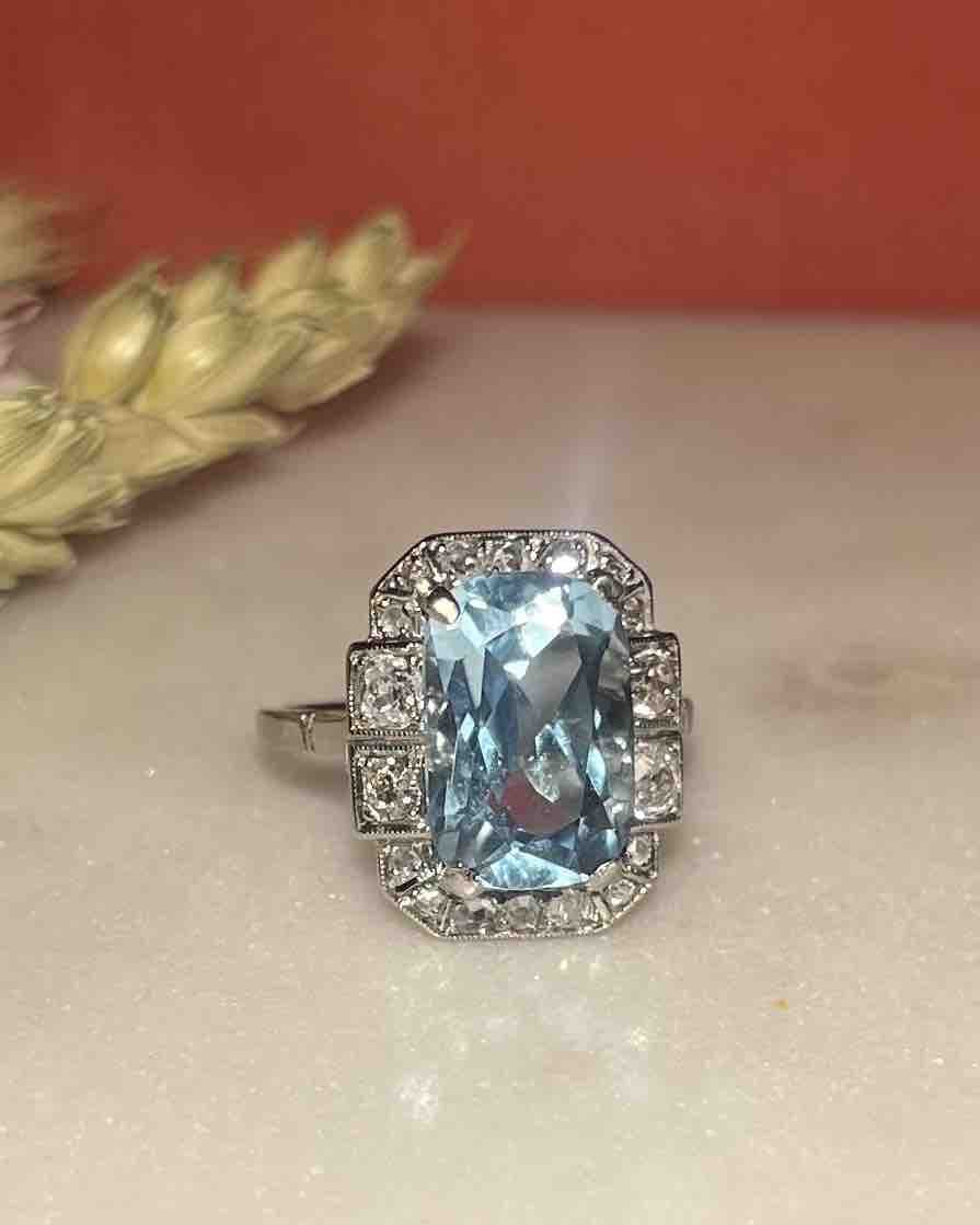 Bague Art-Déco Topaze 6.90 Carats &amp; Diamants "Selena" - Elliade Paris