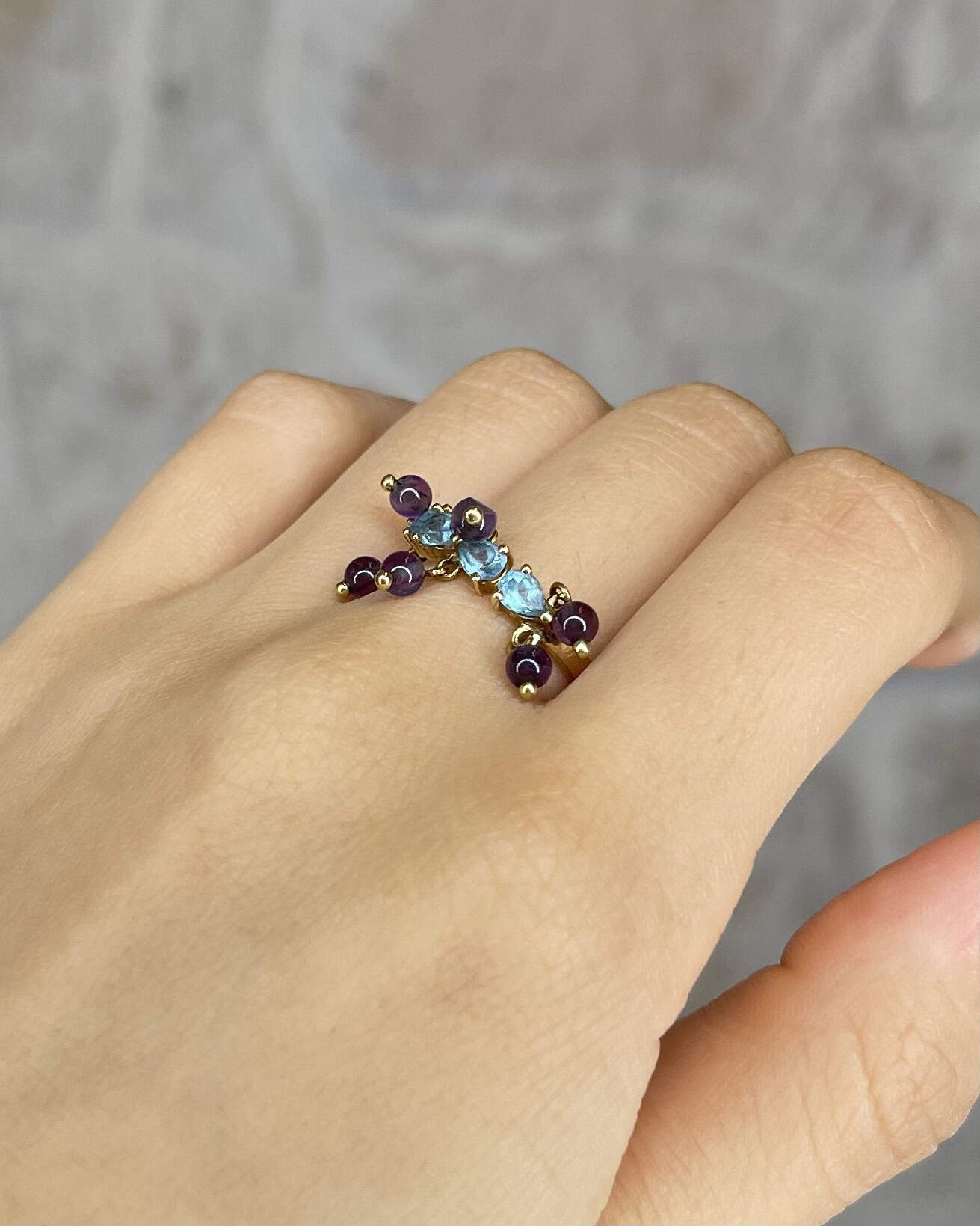 Bague Vintage Topazes &amp; Améthystes "Angela" - Elliade Paris