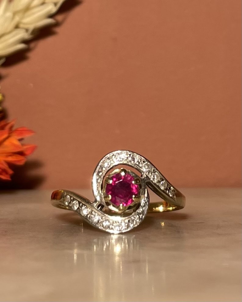 &quot;Azaylie&quot; 0.40 Carat Ruby &amp;amp; 14 Diamond Tourbillon Ring