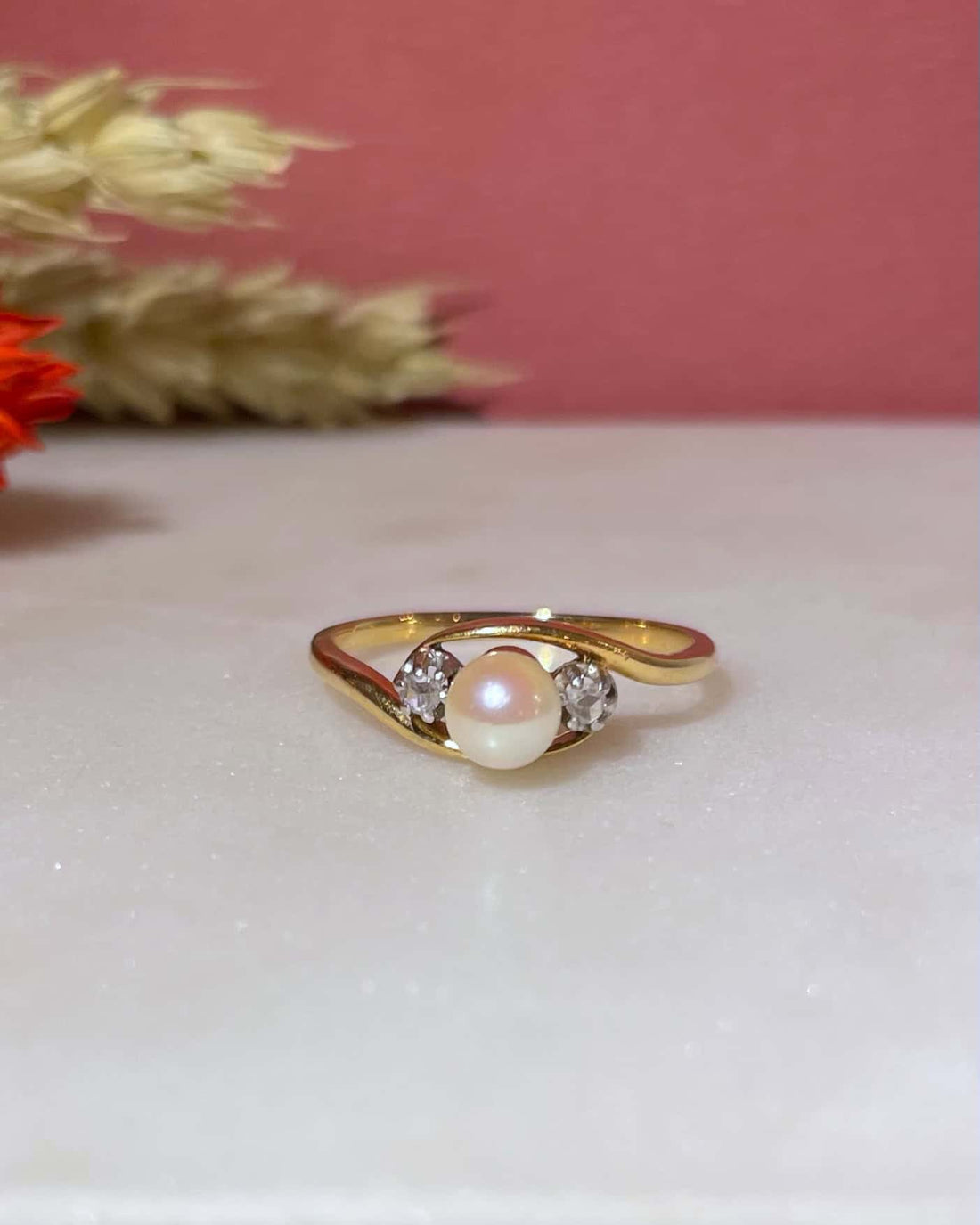 &quot;Dalia&quot; Pearl and Diamond Tourbillon Trilogy Ring