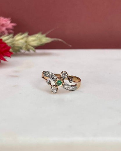 Bague Tourbillon Art - Déco Émeraude et Diamants &quot;Aurore&quot; - Elliade Paris