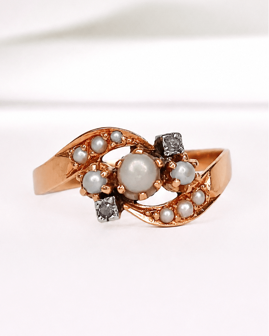 Bague Tourbillon Art Nouveau Perles &amp; Diamants "Liliana" - Elliade Paris
