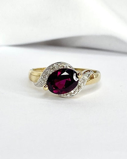 Bague Tourbillon Grenat 1.70 carat &amp; 8 Diamants "Joline" - Elliade Paris