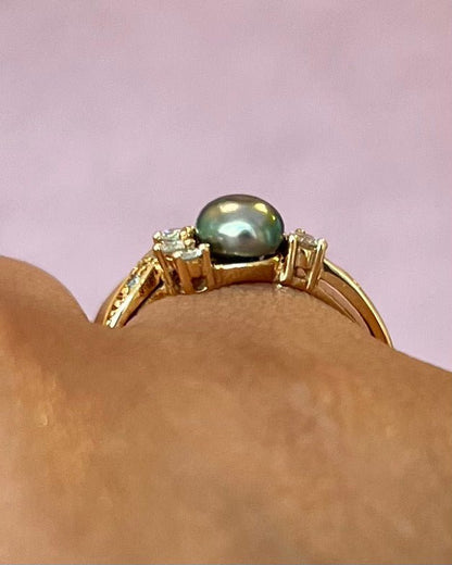Bague Tourbillon Perle Tahitienne &amp; Diamants "Hina" - Elliade Paris