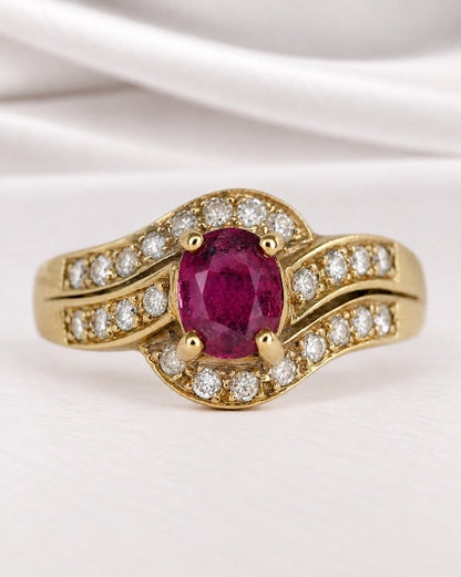 Bague Tourbillon Rubis 0.50 carat, Diamants 0.36 carat &amp; Or 18 carats 4.26g "Olga" - Elliade Paris