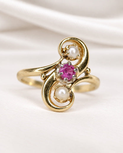 Bague Tourbillon Rubis &amp; Perles "Astrid" - Elliade Paris