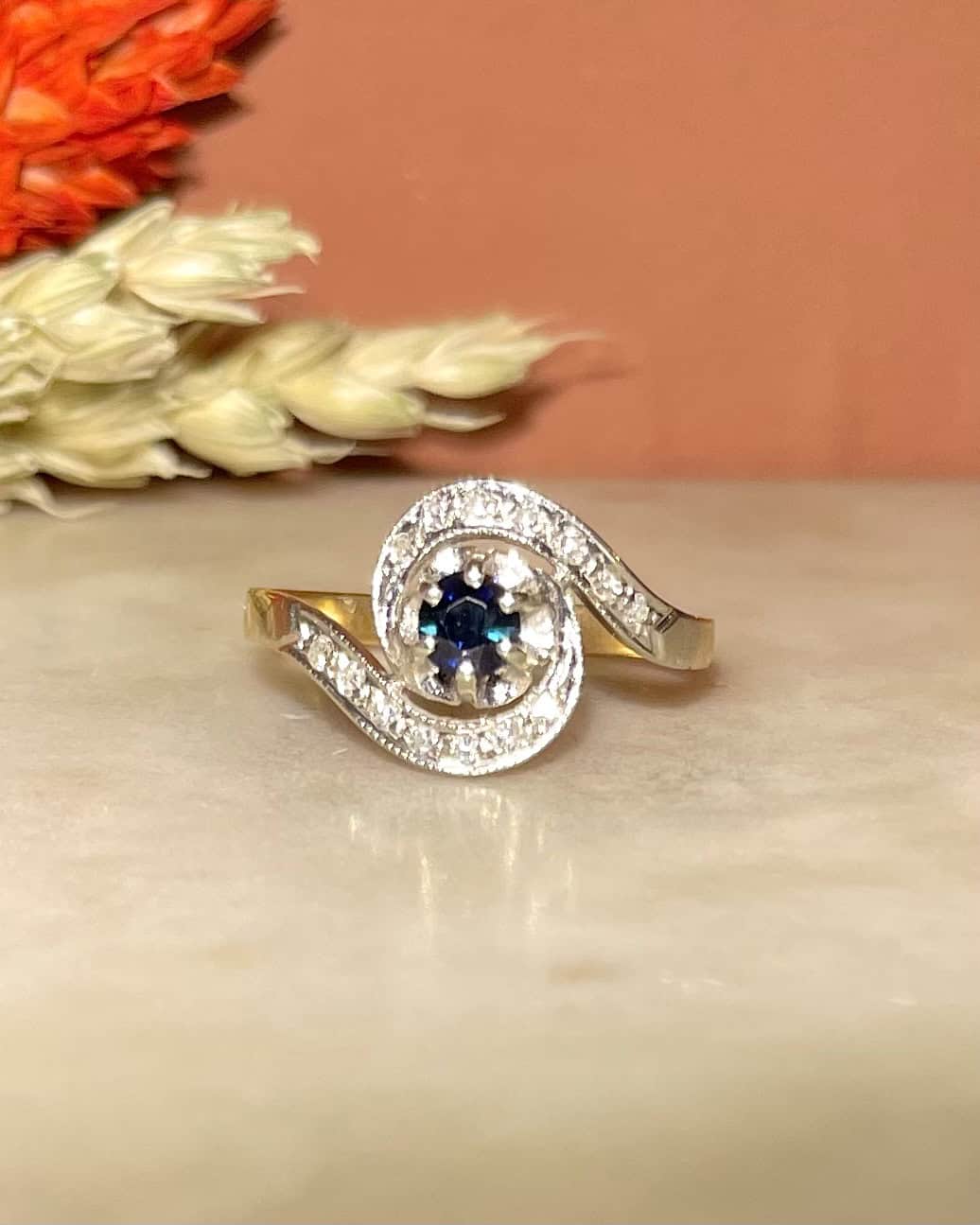 &quot;Lety&quot; Sapphire and Diamond Tourbillon Ring
