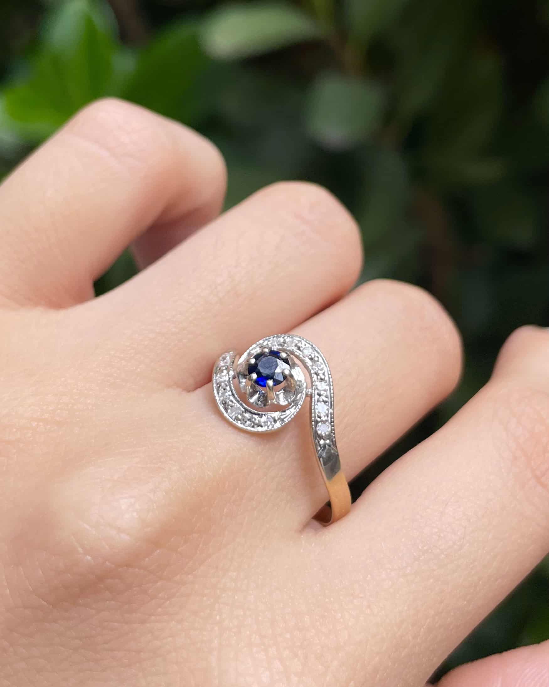 &quot;Lety&quot; Sapphire and Diamond Tourbillon Ring