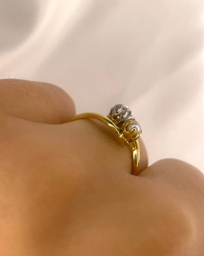 Bague Tourbillon Toi &amp; Moi Art Nouveau Diamant &amp; Perle "Cynthia" - Elliade Paris