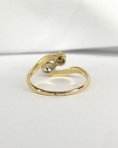 Bague Tourbillon Toi &amp; Moi Art Nouveau Diamant &amp; Perle "Cynthia" - Elliade Paris