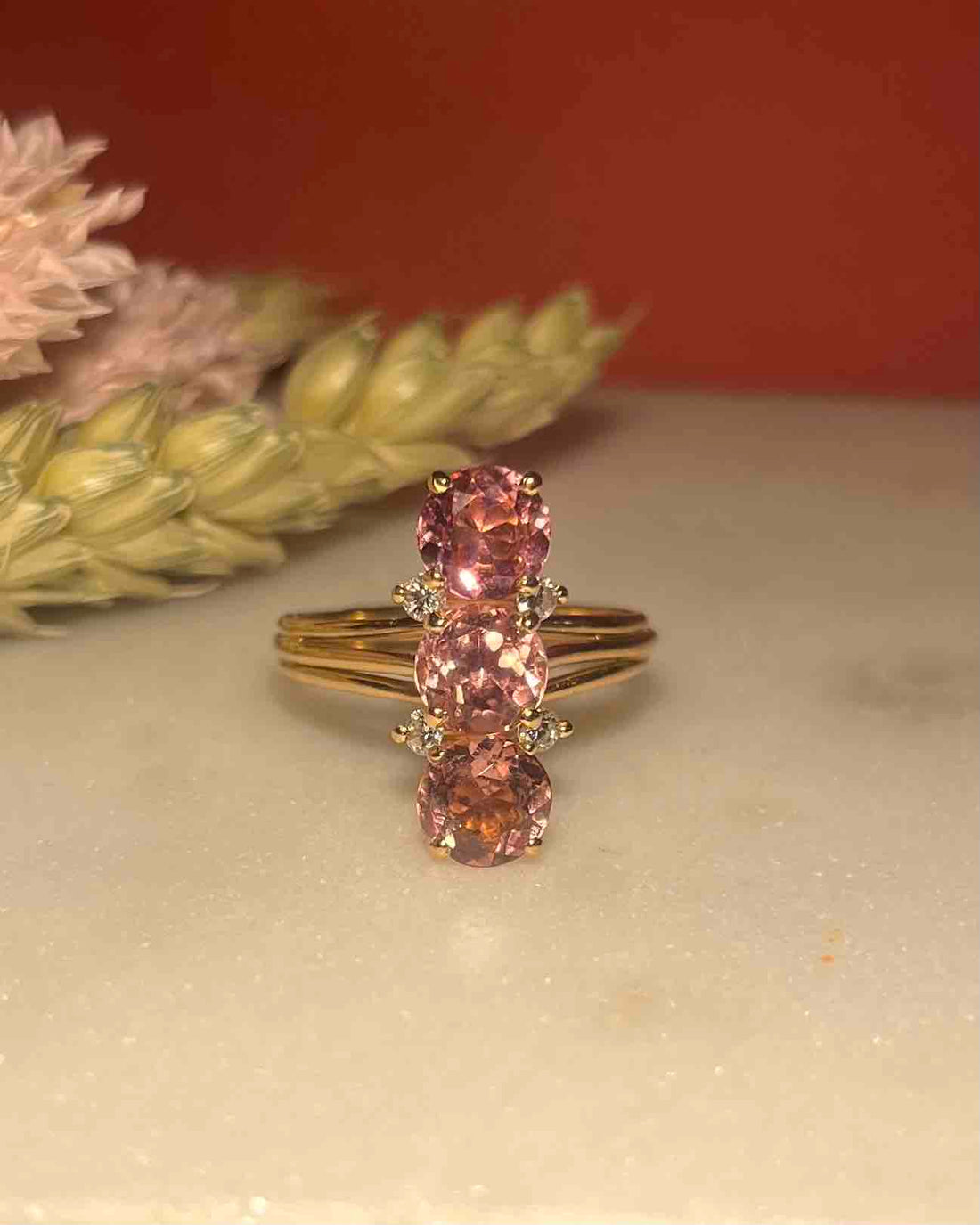 Marquise Ring with Pink Tourmalines 2.70 carats and Diamonds &quot;Rosalia&quot;