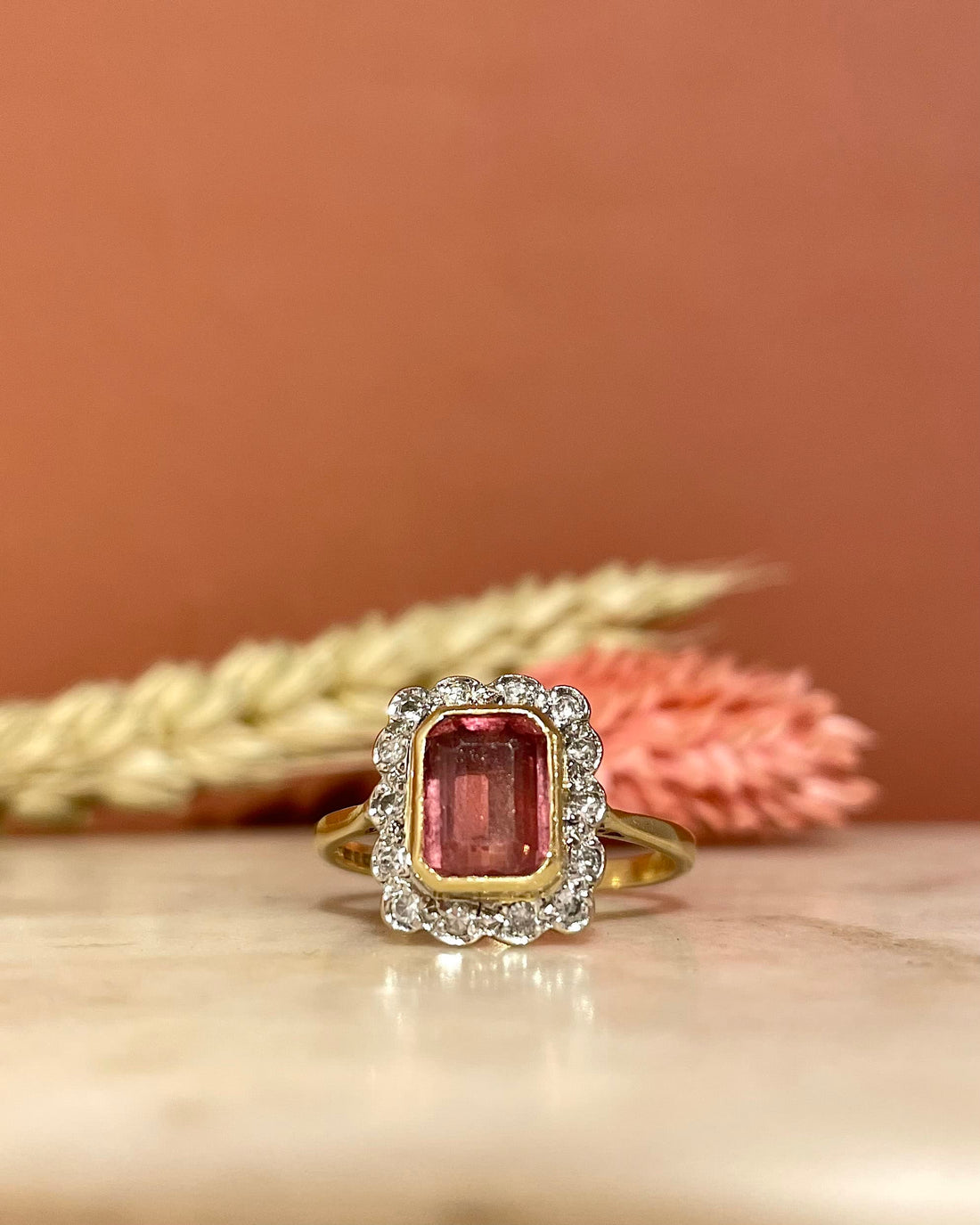 Art Deco Ring Pink Tourmaline 1.50 carat &amp;amp; Diamonds &quot;Gaïa&quot;