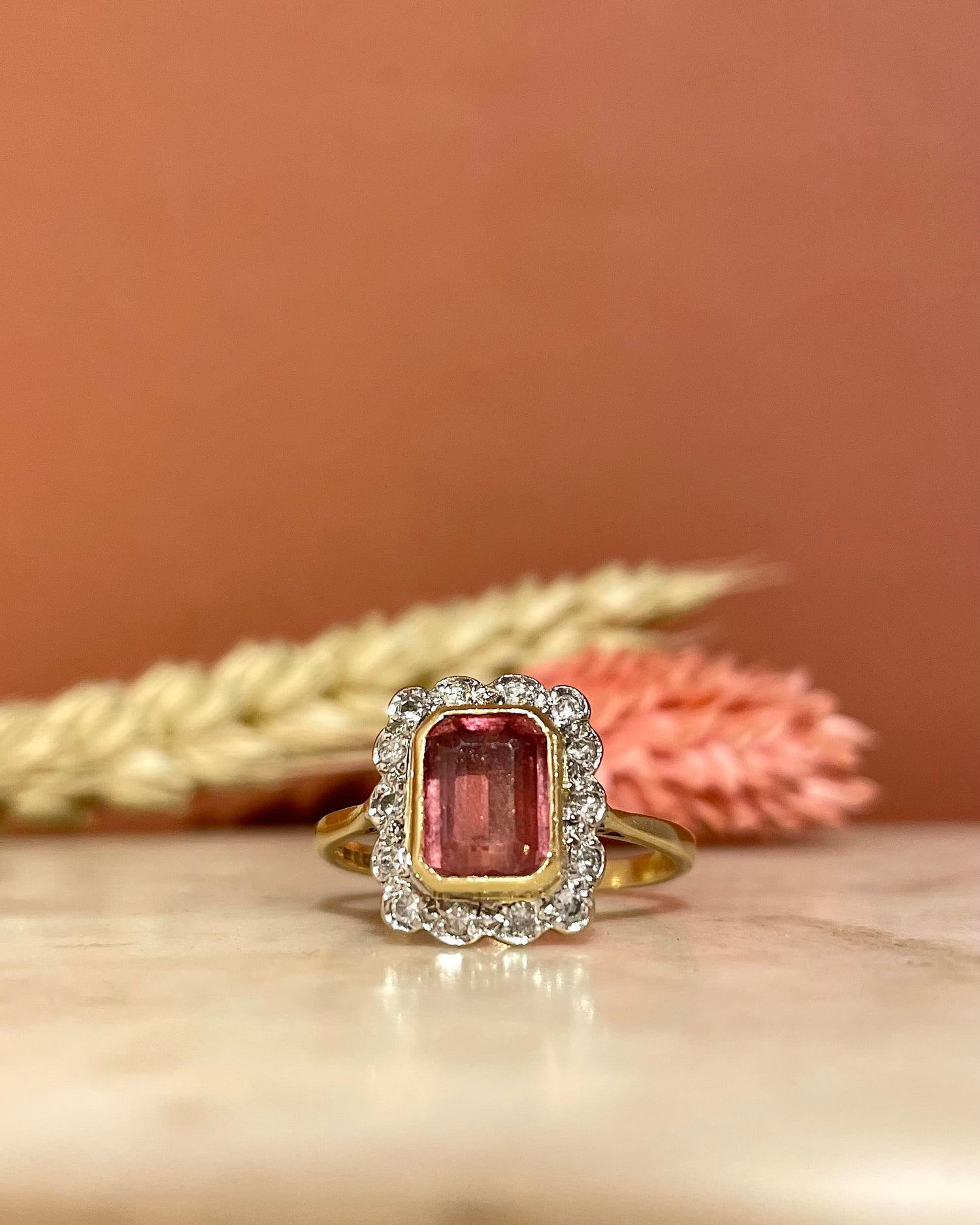 Bague Art-Déco Tourmaline Rose 1.50 carat &amp; Diamants &quot;Gaïa&quot;