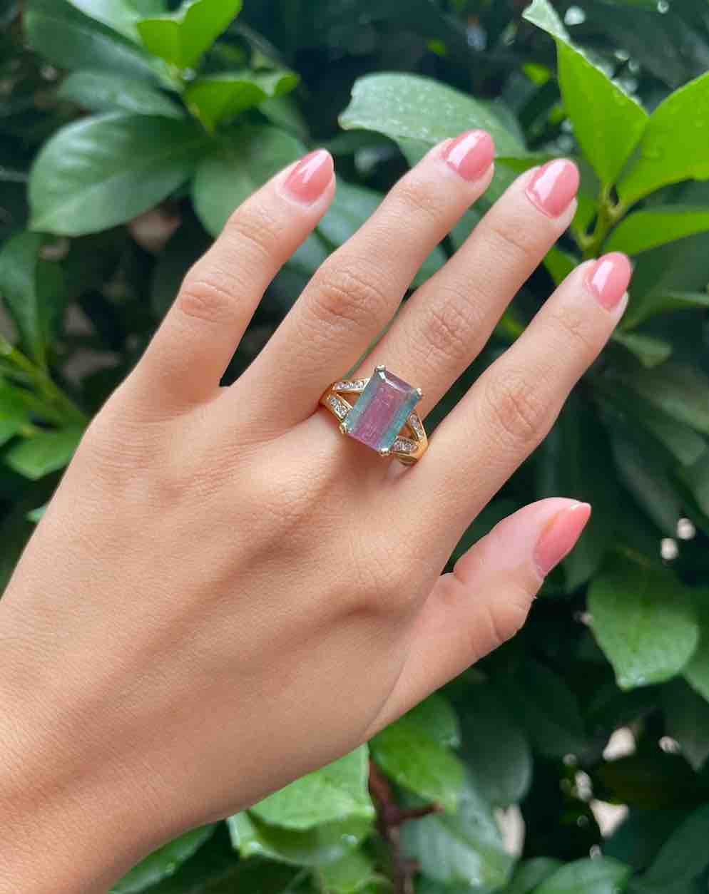 Bague Tourmaline Watermelon 5 carat &amp; Diamants &quot;Calista&quot; - Elliade Paris