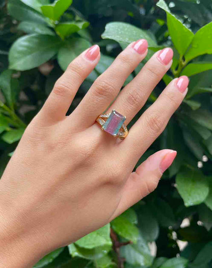 Bague Tourmaline Watermelon 5 carat &amp; Diamants &quot;Calista&quot;