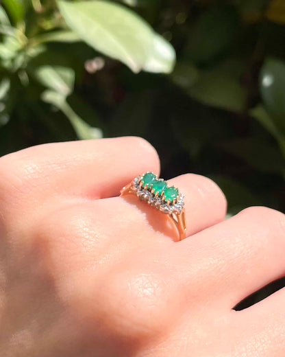 Bague Trilogie 3 Émeraudes &amp; 18 Diamants &quot;Imani&quot; - Elliade Paris