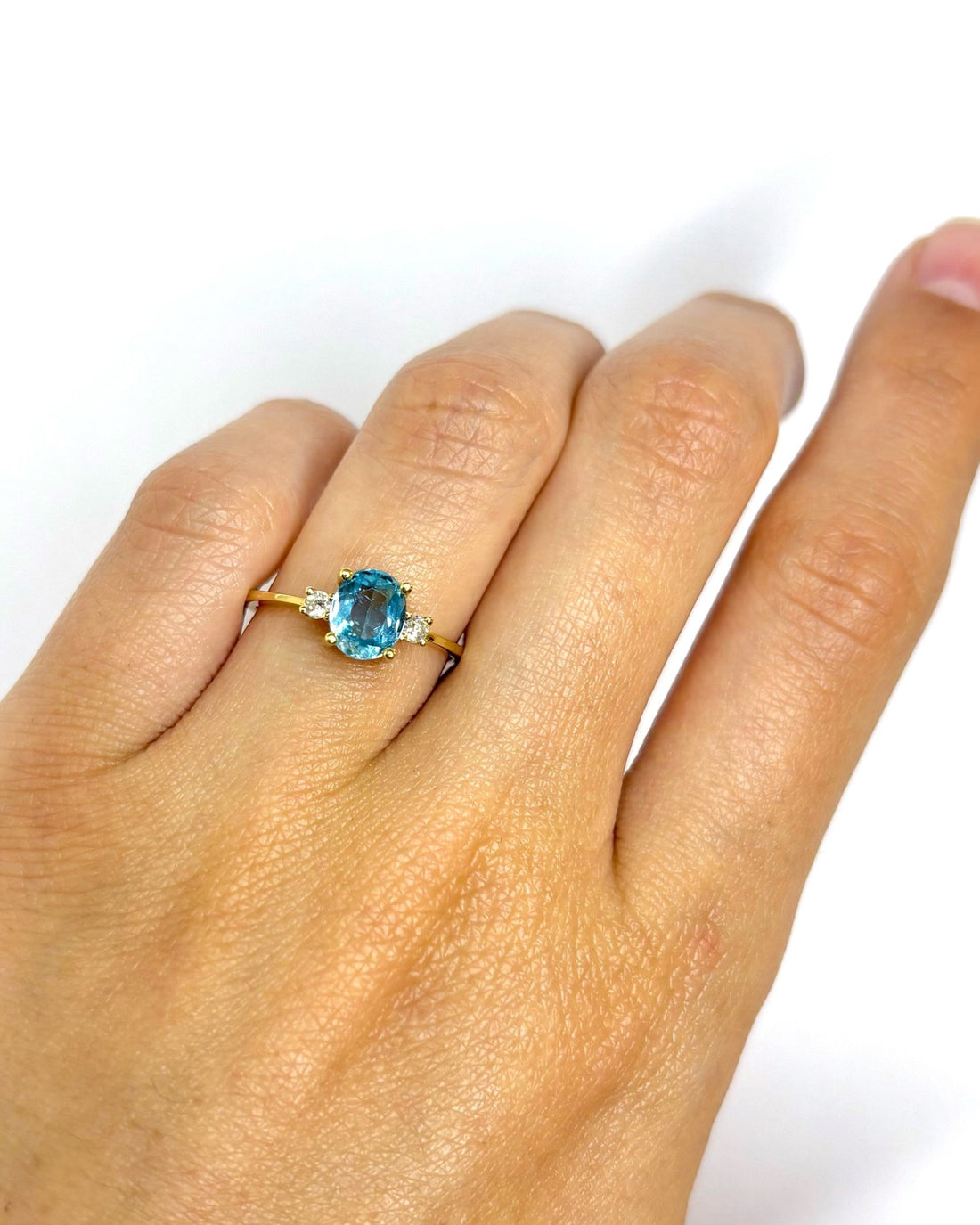 Bague Trilogie Aigue - Marine 0.95 carat &amp; Diamants "Fiona" - Elliade Paris