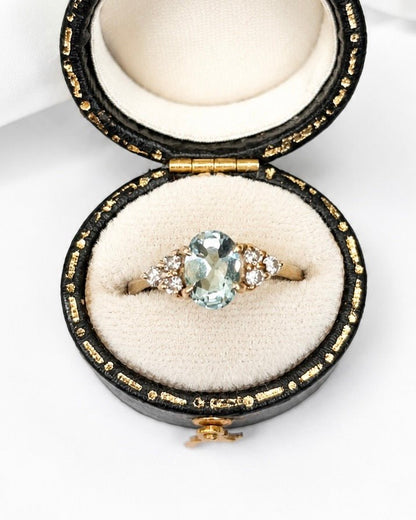 Bague Trilogie Aigue-Marine 0.98 carat &amp; Diamants 0.24 carat "Luana" - Elliade Paris