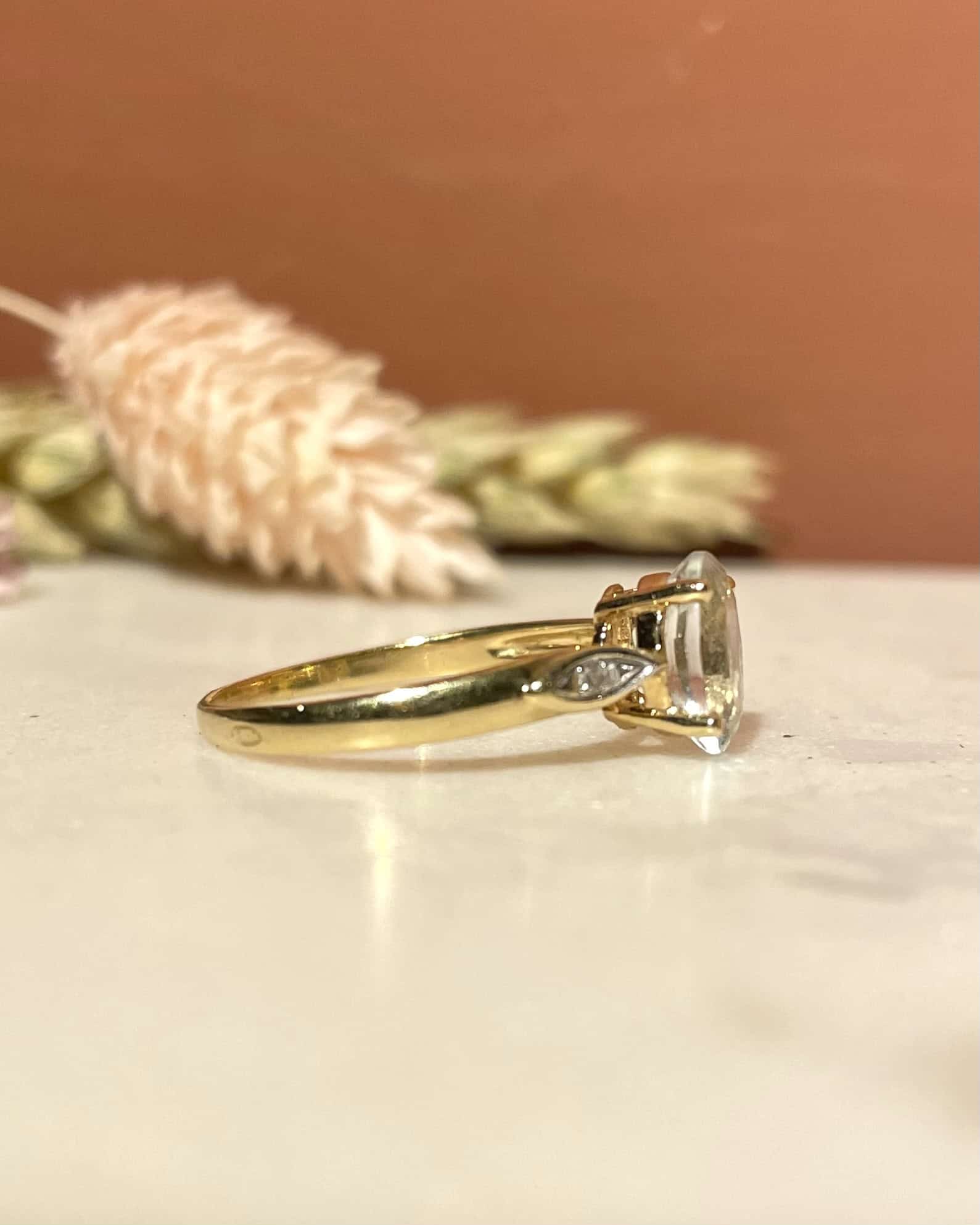 Bague Trilogie Aigue - Marine 1 carat &amp; Diamants "Aurianne" - Elliade Paris