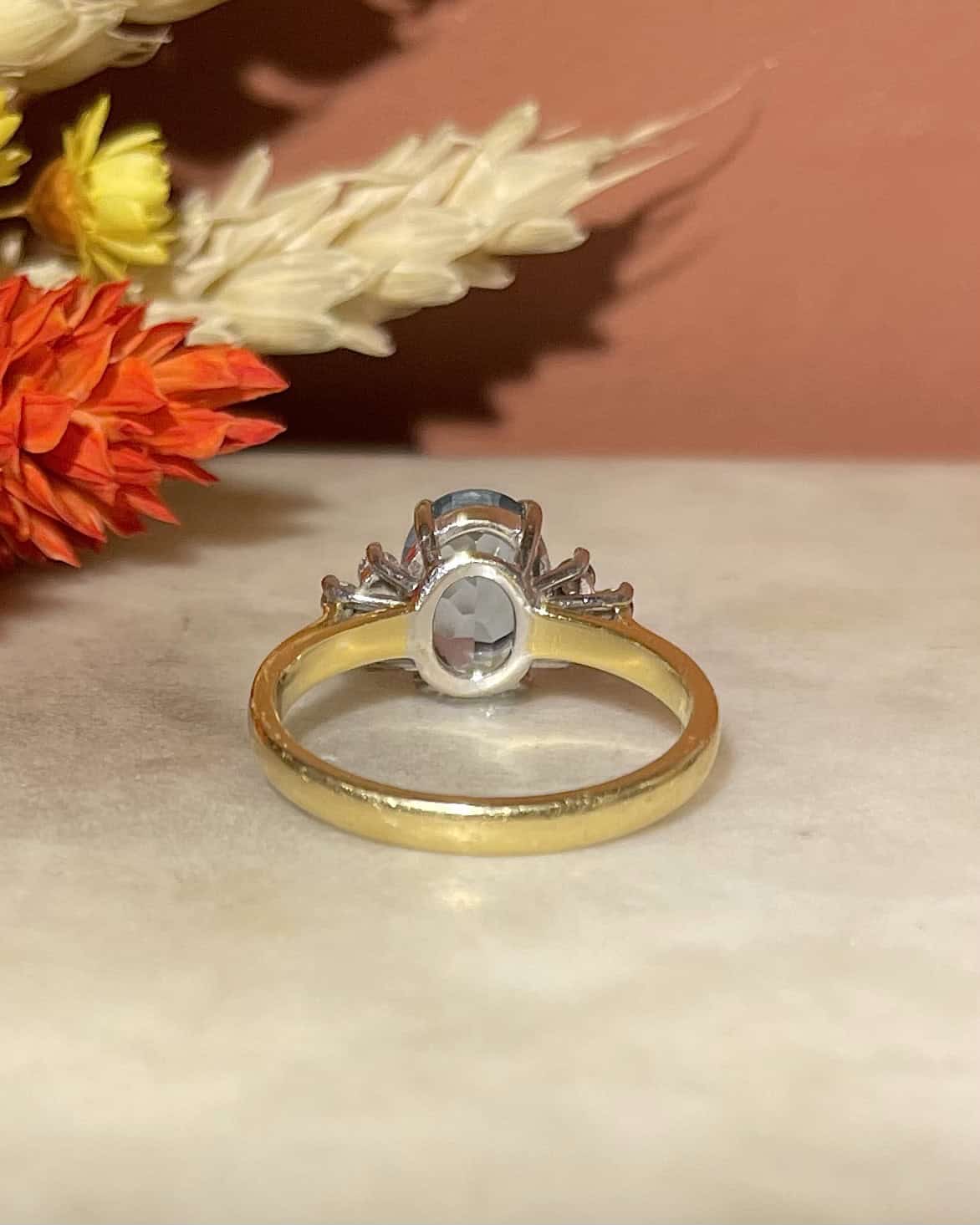 Bague Trilogie Aigue - Marine 1.25 carat &amp; diamants "Diana" - Elliade Paris
