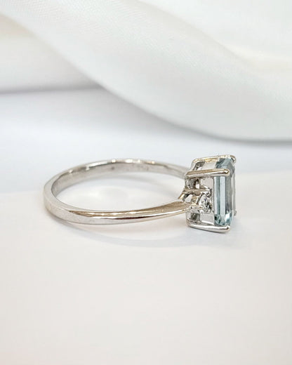 Bague Trilogie Aigue-Marine 1.45 carat &amp; Diamants "Solange" - Elliade Paris