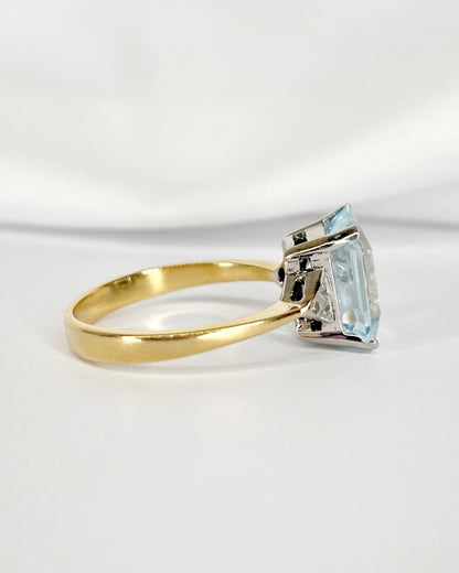 Bague Trilogie Aigue - Marine 5 carats &amp; 6 Diamants "Solange" - Elliade Paris