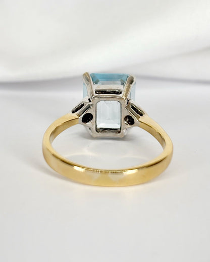 Bague Trilogie Aigue - Marine 5 carats &amp; 6 Diamants "Solange" - Elliade Paris