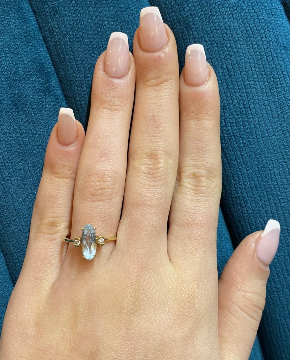 Bague trilogie Aigue - marine &amp; diamants "Albane" - Elliade Paris
