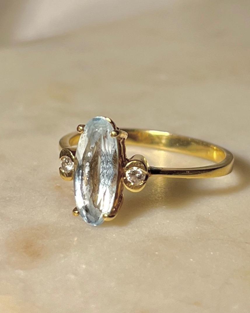 Bague trilogie Aigue - marine &amp; diamants &quot;Albane&quot; - Elliade Paris