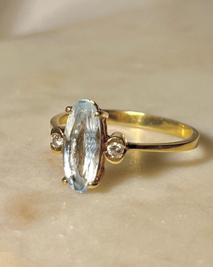 Bague trilogie Aigue - marine &amp; diamants &quot;Albane&quot; - Elliade Paris