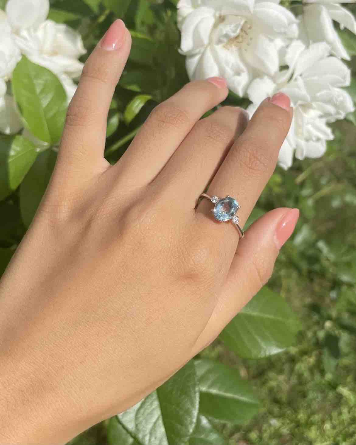 Bague Trilogie Aigue - Marine &amp; Diamants &quot;Yvana&quot; - Elliade Paris