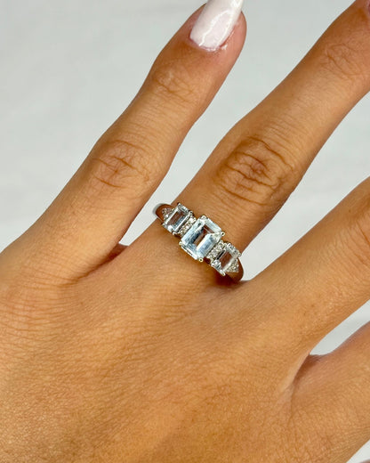 Bague Trilogie Aigues - Marines 1.40 carat &amp; Diamants &quot;Axelle&quot; - Elliade Paris