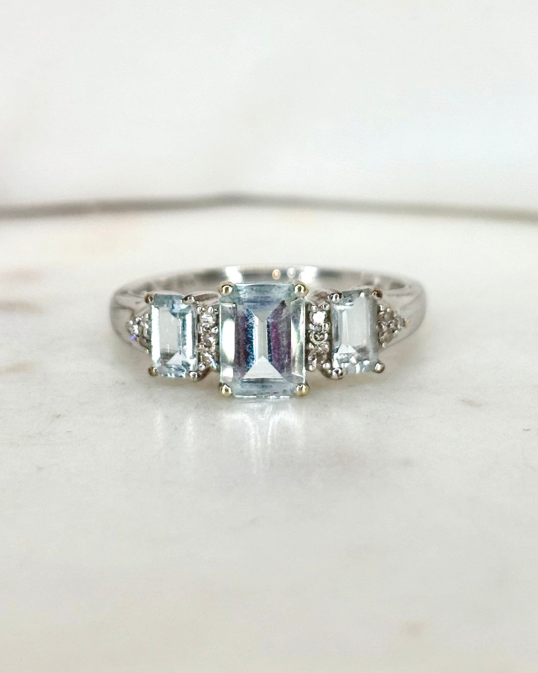 Bague Trilogie Aigues - Marines 1.40 carat & Diamants "Axelle" - Elliade Paris