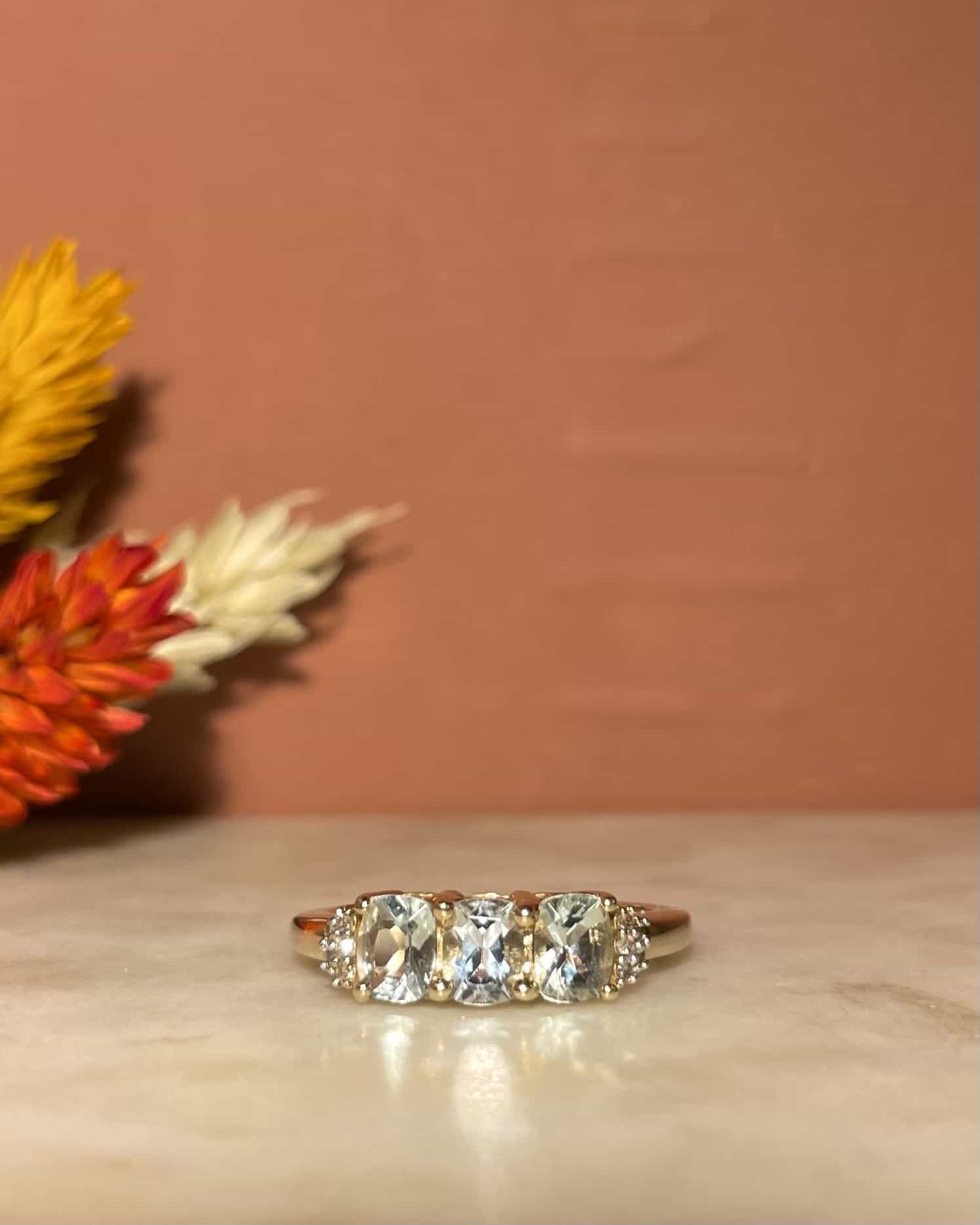 Bague Trilogie Aigues - marines &amp; Diamants "Saylor" - Elliade Paris