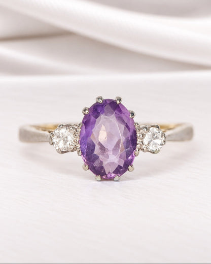 Bague Trilogie Améthyste 0.90 carat &amp; Diamants "Gabriella" - Elliade Paris