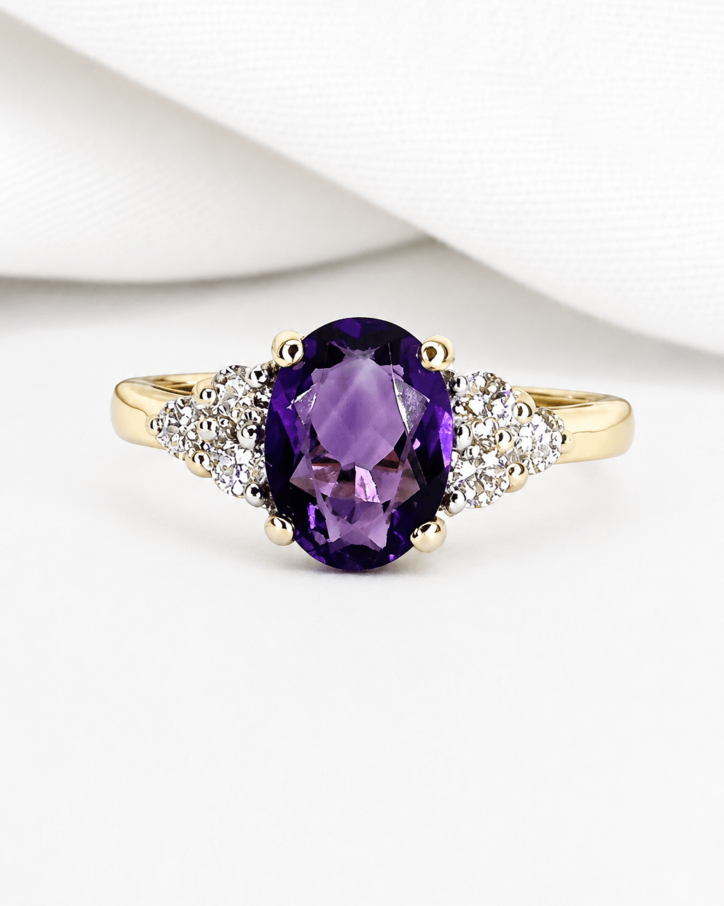 Bague Trilogie Améthyste 0.98 carat &amp; Diamants 0.24 carat "Aster" - Elliade Paris