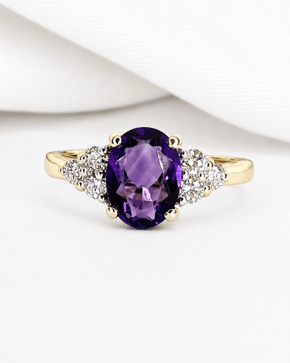 Bague Trilogie Améthyste 0.98 carat &amp; Diamants 0.24 carat "Aster" - Elliade Paris
